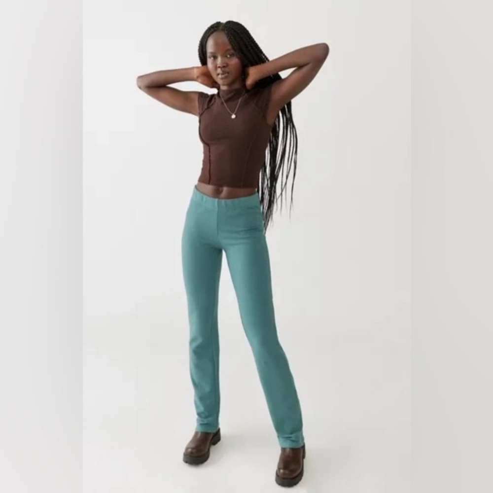 URBAN OUTFITTERS - IMAN Knit High Waist Straight Leg Pant. Teal. Ribbed. Large